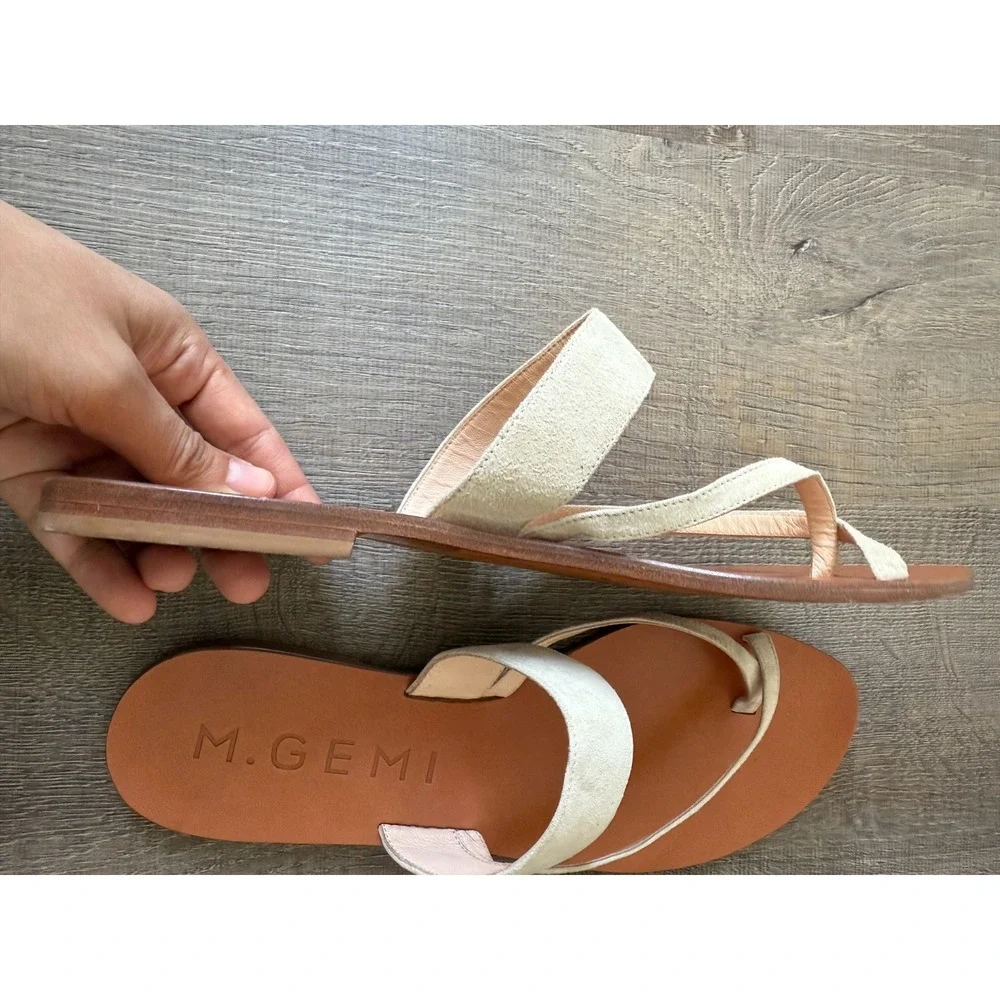 M.Gemi Beige Suede Leather Strappy Slide Sandals Made in Italy Womens Size 11/42